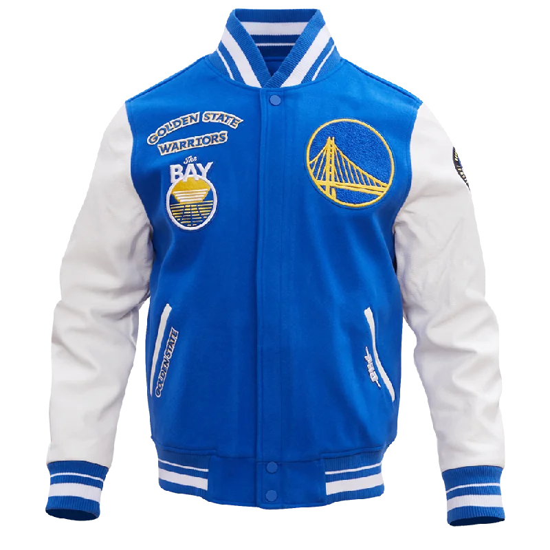 Layered Clothing NBA GOLDEN STATE WARRIORS RETRO CLASSIC MEN'S RIB WOOL VARSITY JACKET (ROYAL/WHITE) Layered Clothing NBA GOLDEN STATE WARRIORS RETRO CLASSIC MEN'S RIB WOOL VARSITY JACKET (ROYAL/WHITE)