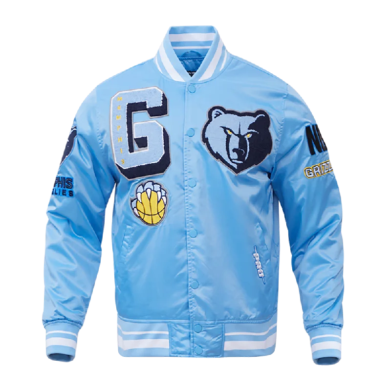 Relaxed Styles NBA MEMPHIS GRIZZLIES MASHUP LOGO MEN'S SATIN JACKET (UNIVERSITY BLUE) Relaxed Styles NBA MEMPHIS GRIZZLIES MASHUP LOGO MEN'S SATIN JACKET (UNIVERSITY BLUE)