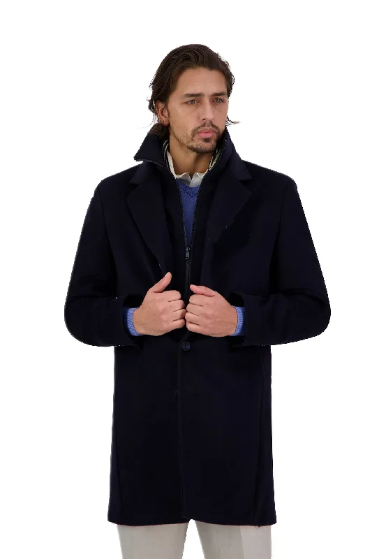 Warm Jackets Savile Row Navy Jared Removable Collar Coat OC9