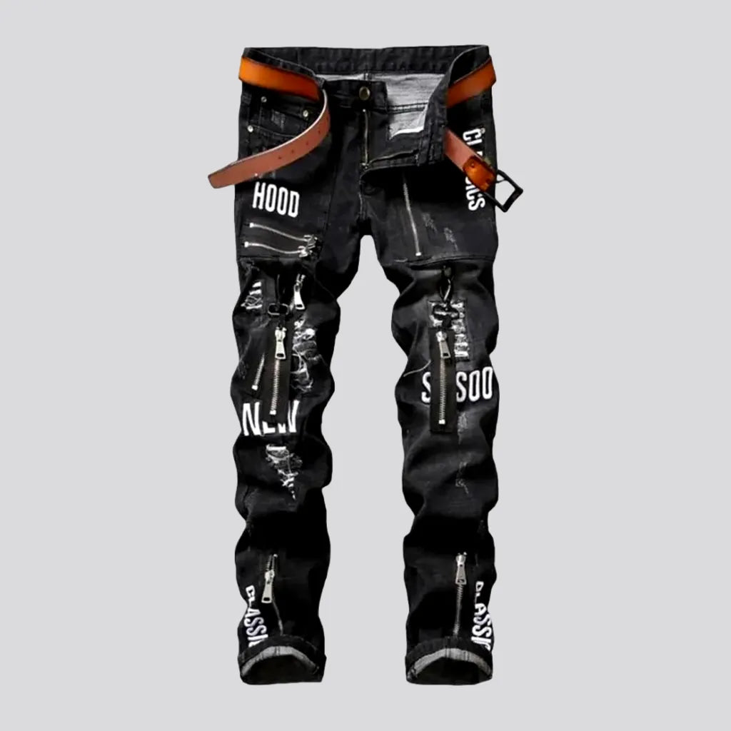 Sporty Jackets Inscribed men's patchwork jeans