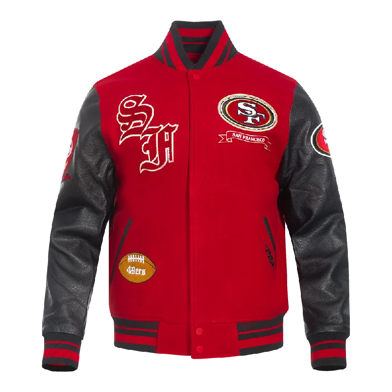 Business Casual NFL SAN FRANCISCO 49ERS PRO PREP MEN'S WOOL VARSITY JACKET (RED/BLACK) Business Casual NFL SAN FRANCISCO 49ERS PRO PREP MEN'S WOOL VARSITY JACKET (RED/BLACK)