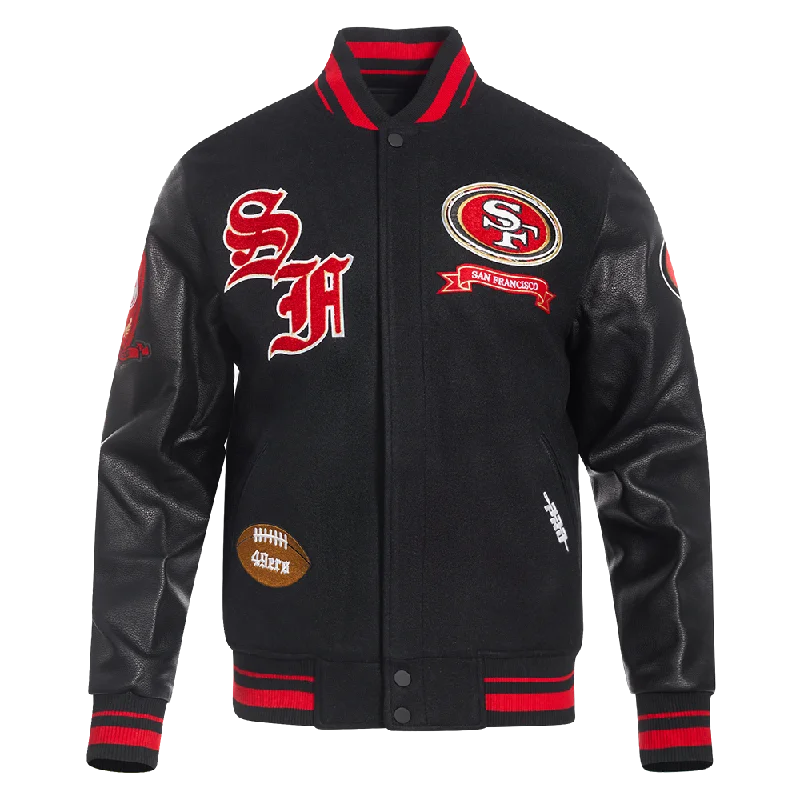 Fashion Tops NFL SAN FRANCISCO 49ERS PRO PREP MEN'S WOOL VARSITY JACKET (BLACK/RED/BLACK) Fashion Tops NFL SAN FRANCISCO 49ERS PRO PREP MEN'S WOOL VARSITY JACKET (BLACK/RED/BLACK)