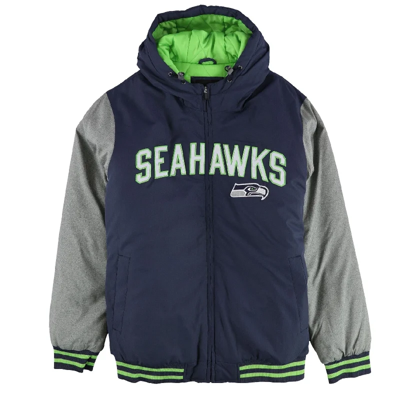Soft Fabrics NFL Mens Seahawks Layered Varsity Jacket, Blue, Large