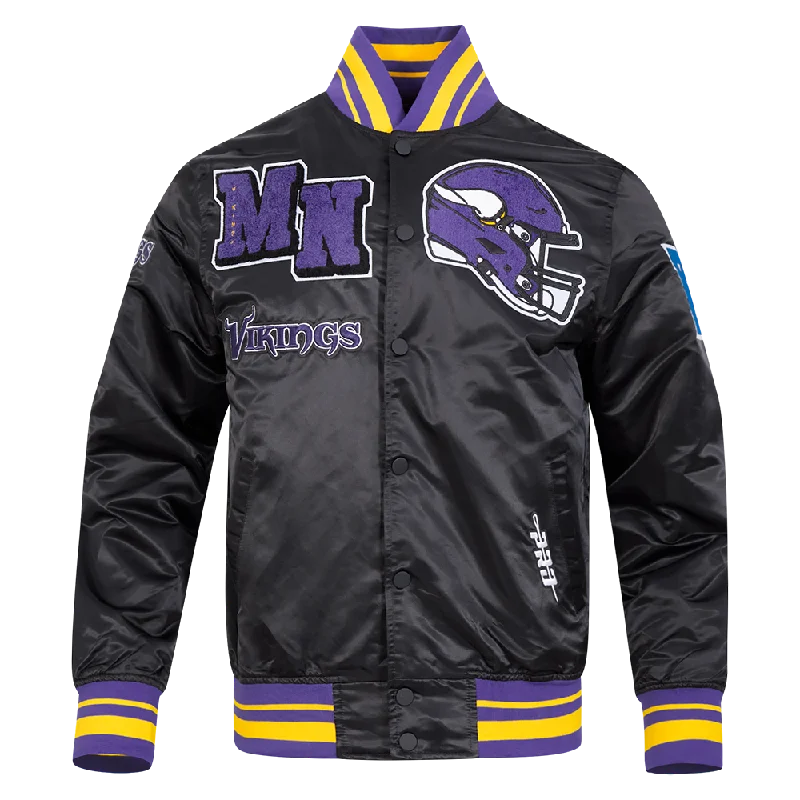 Athletic Outfits NFL MINNESOTA VIKINGS MASHUP MEN'S RIB SATIN JACKET (BLACK/PURPLE) Athletic Outfits NFL MINNESOTA VIKINGS MASHUP MEN'S RIB SATIN JACKET (BLACK/PURPLE)