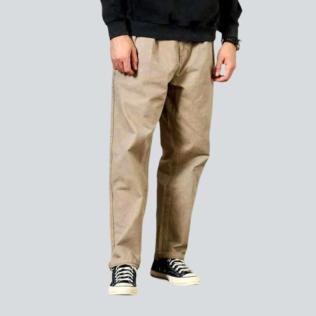 Fashion Bottoms Monochrome high-waist denim pants
 for men