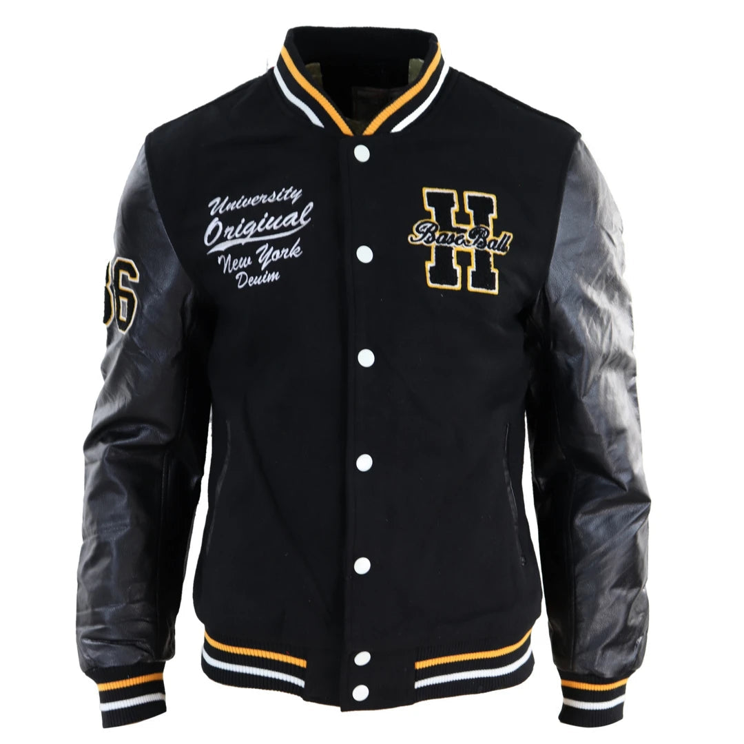 Smart Wear Men's Baseball Varsity Letterman College Fleece Jacket Badge PU Leather Sleeves