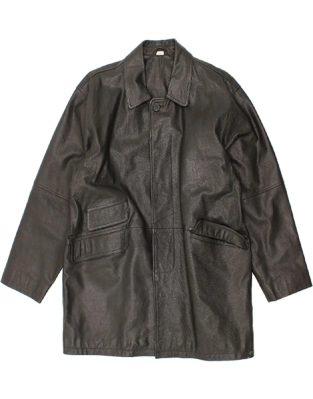 Designer Pieces VINTAGE Mens Leather Coat UK 41/43 Large Black Leather