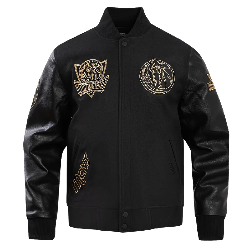 Active Wear NBA DALLAS MAVERICKS BLACK & GOLD WOOL VARSITY JACKET (JET BLACK)