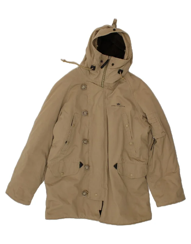 Urban Looks ALPHA INDUSTRIES Mens Hooded Windbreaker Coat UK 40 Large Beige Cotton