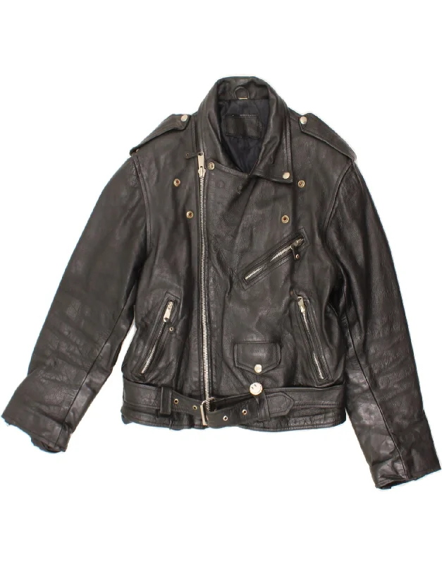 Street Outfit VINTAGE Mens Leather Biker Jacket UK 36 Small Black Leather