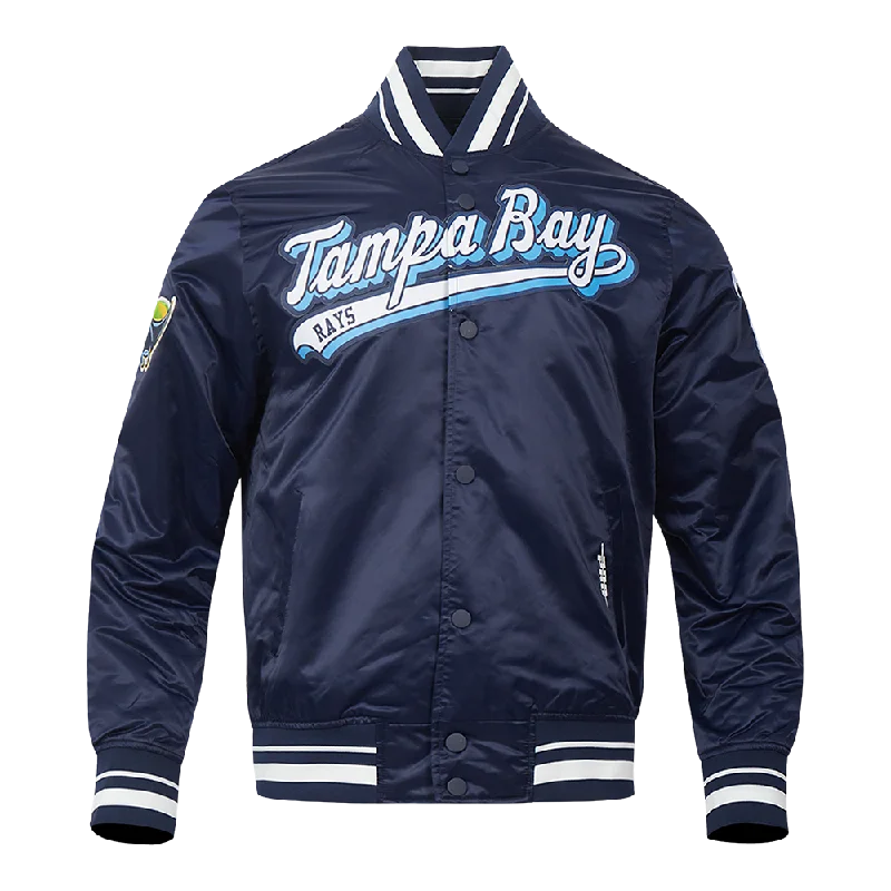 Street Style Tops MLB TAMPA BAY RAYS SCRIPT TAIL MEN'S SATIN JACKET (MIDNIGHT NAVY) Street Style Tops MLB TAMPA BAY RAYS SCRIPT TAIL MEN'S SATIN JACKET (MIDNIGHT NAVY)