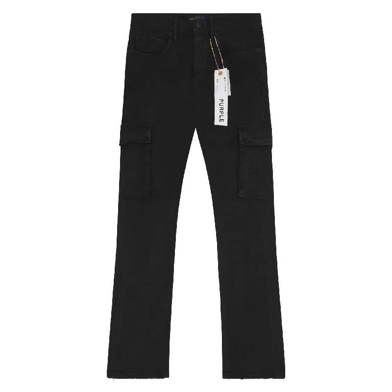 Comfortable Fits Black Resin Cargo Flared Denim