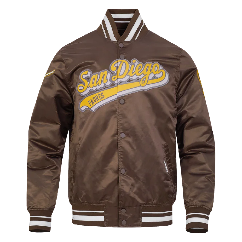 Lightweight Fabrics MLB SAN DIEGO PADRES SCRIPT TAIL MEN'S SATIN JACKET (BROWN)