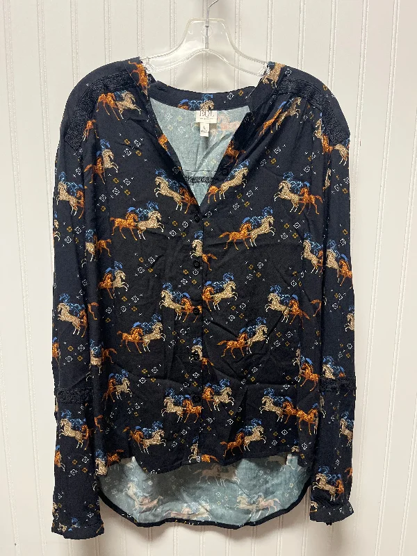 Fall Fashion Top Long Sleeve By EQL In Black, Size: L