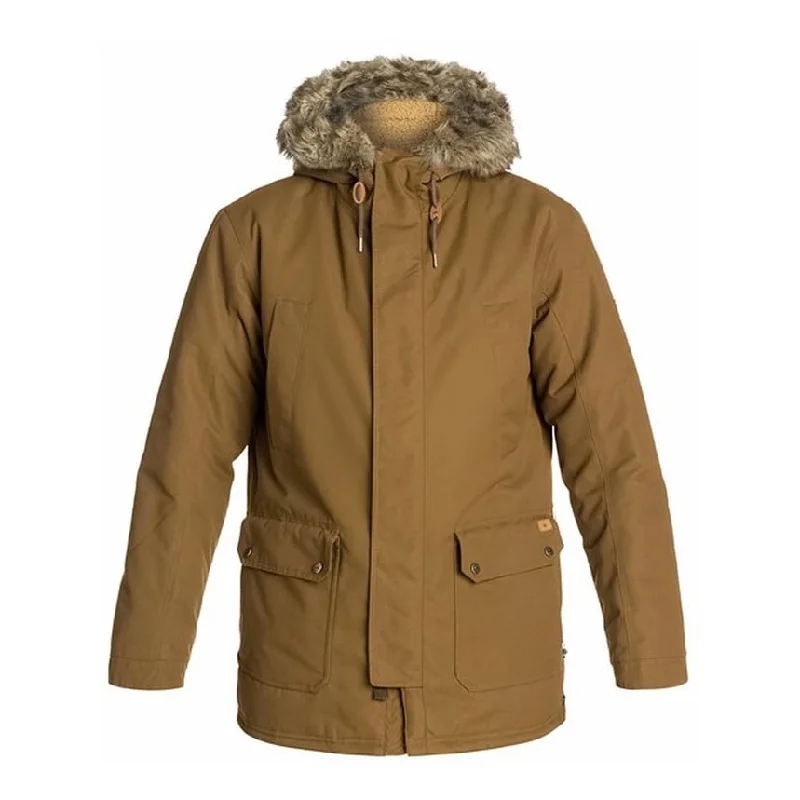 Warm Sweaters Quiksilver Mens Ferris Parka Coat, Brown, Large