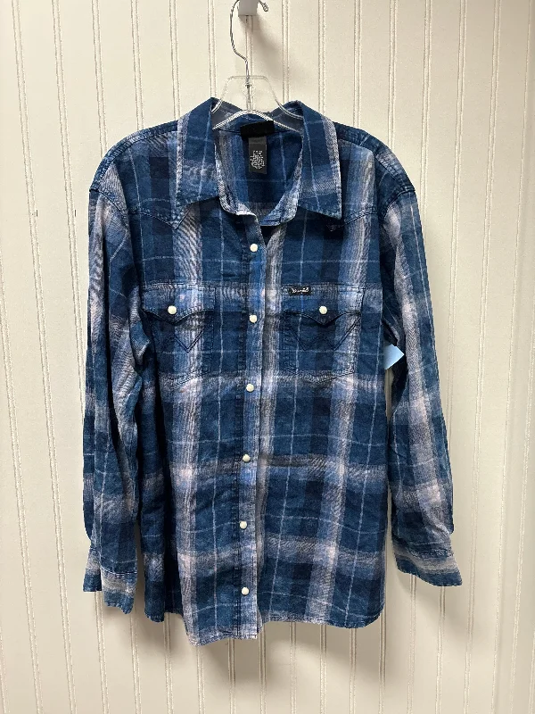 Formal Casuals Top Long Sleeve By Wrangler In Blue, Size: L