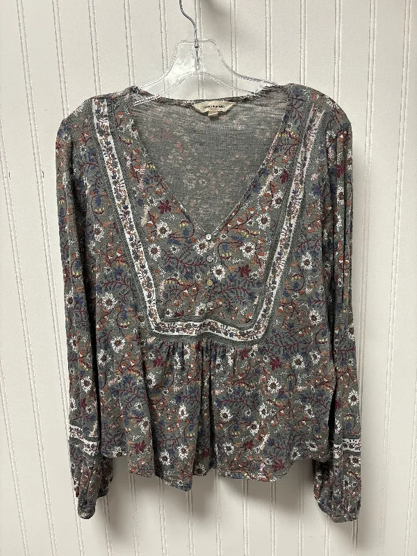 Summer Trends Top Long Sleeve By Lucky Brand In Floral Print, Size: M