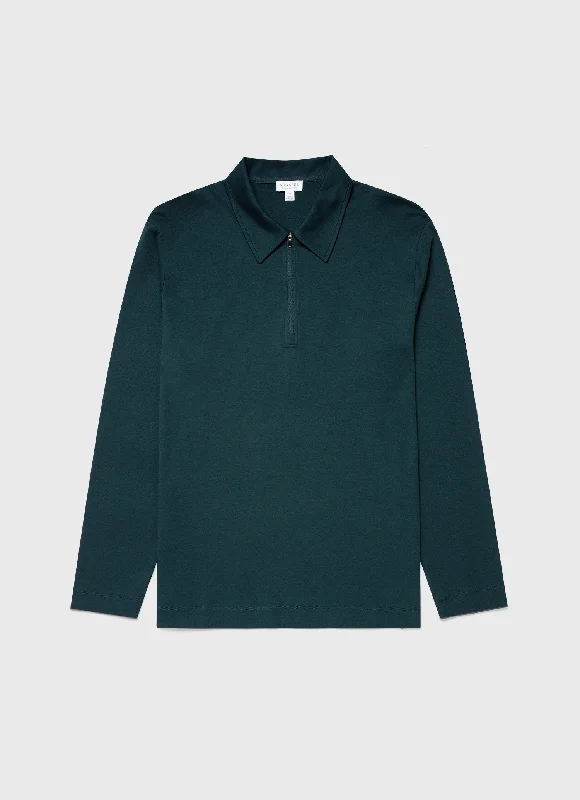 Fashion Pants Men's Brushed Cotton Long Sleeve Polo Shirt in Peacock