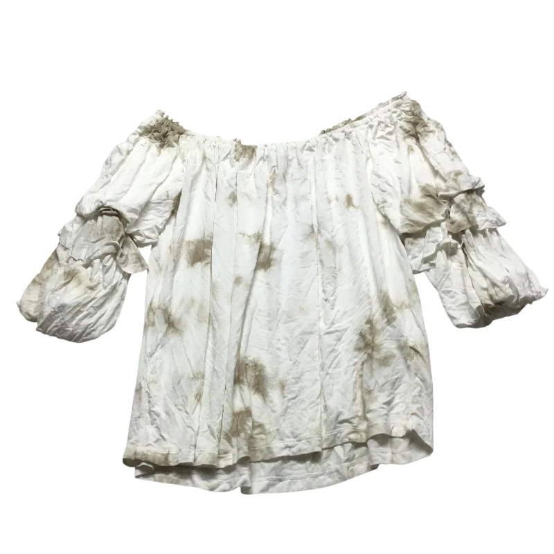 Smart Pants Top 3/4 Sleeve By Seven 7 In Brown & White, Size: M