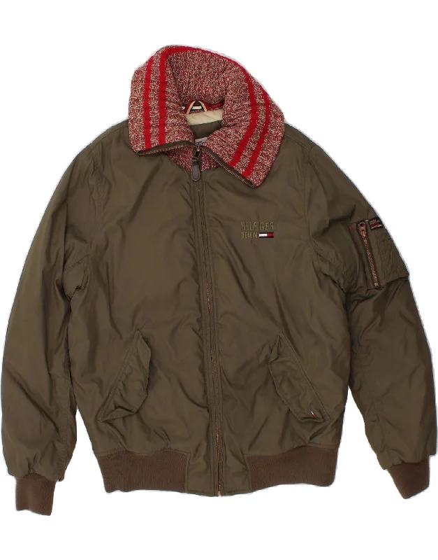 Winter Outfits TOMMY HILFIGER Mens Bomber Jacket UK 38 Medium Khaki Cotton
