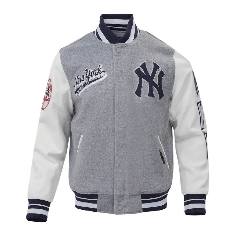 Stylish Jeans MLB NEW YORK YANKEES SCRIPT TAIL MEN'S RIB WOOL VARSITY JACKET (HEATHER GREY/WHITE/MIDNIGHT NAVY) Stylish Jeans MLB NEW YORK YANKEES SCRIPT TAIL MEN'S RIB WOOL VARSITY JACKET (HEATHER GREY/WHITE/MIDNIGHT NAVY)