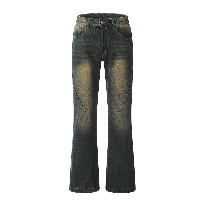 Easygoing Wardrobe Washed Yellow Denim Bootcut Pants Men