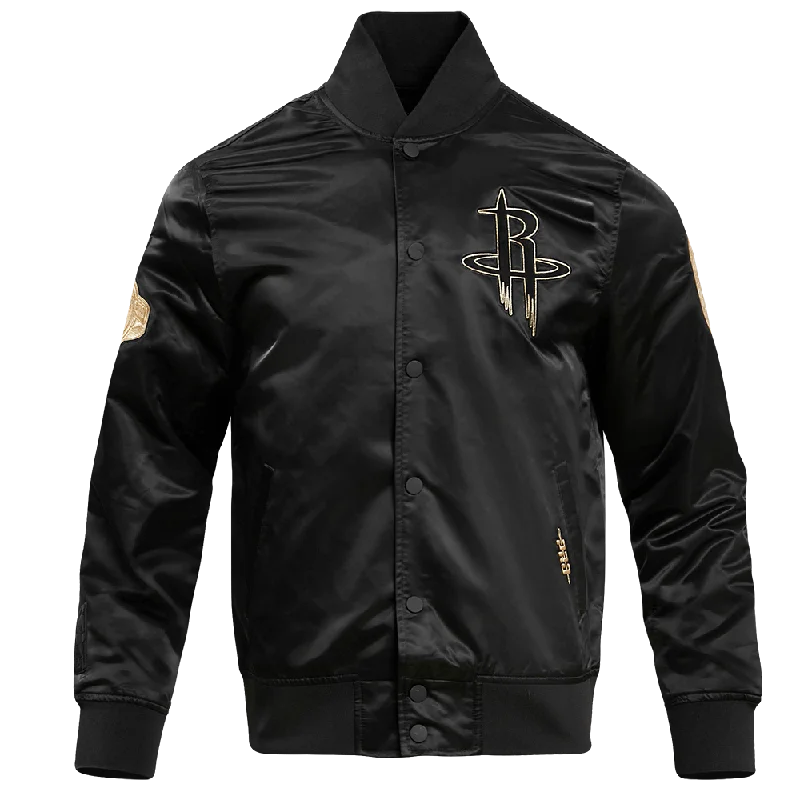 Street Style Tops NBA HOUSTON ROCKETS GOLD LOGO SATIN MEN'S JACKET (BLACK)