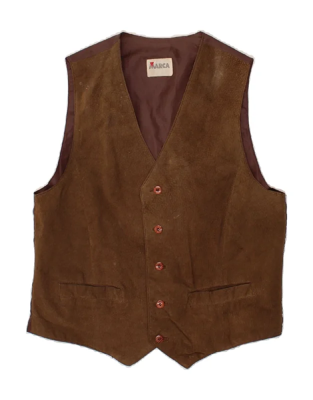 Daily Looks VINTAGE Mens Suede Waistcoat Small Brown Leather