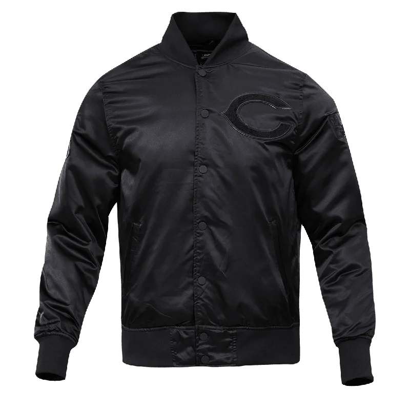 Fashionable Wear NFL CHICAGO BEARS TRIPLE BLACK MEN'S SATIN JACKET (TRIPLE BLACK)