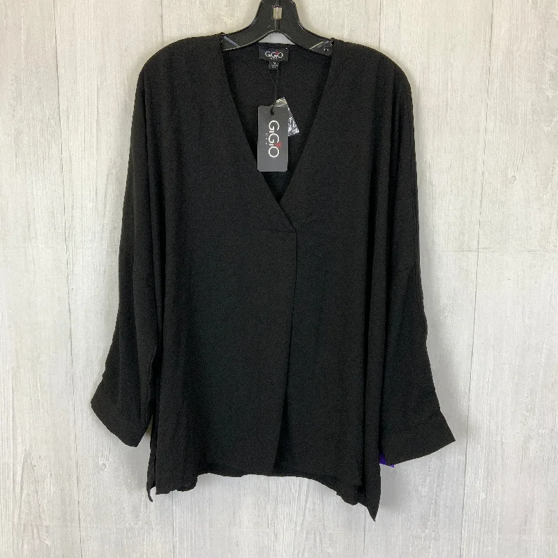 Fashion Jeans Top Long Sleeve By Gigio In Black, Size: M