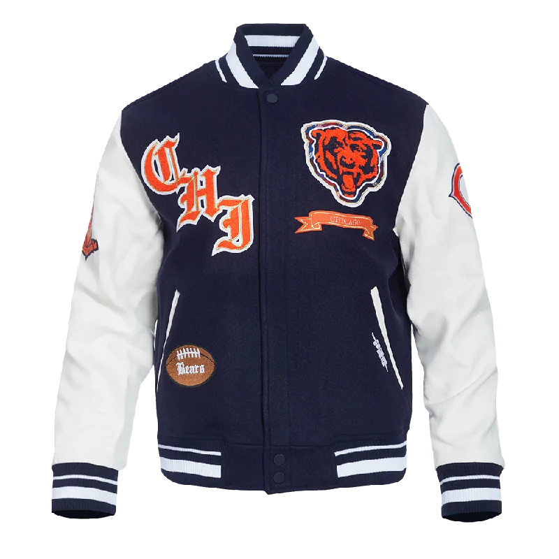 Modern Basics NFL CHICAGO BEARS PRO PREP MEN'S WOOL VARSITY JACKET (MIDNIGHT NAVY/WHITE)