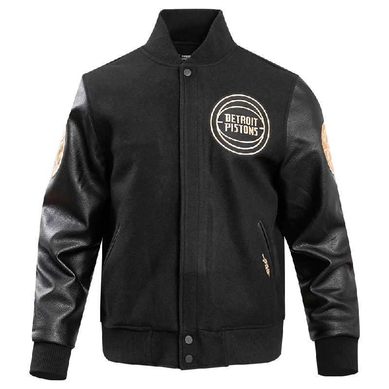 Layered Styles DETROIT PISTONS GOLD LOGO SATIN JACKET (BLACK)