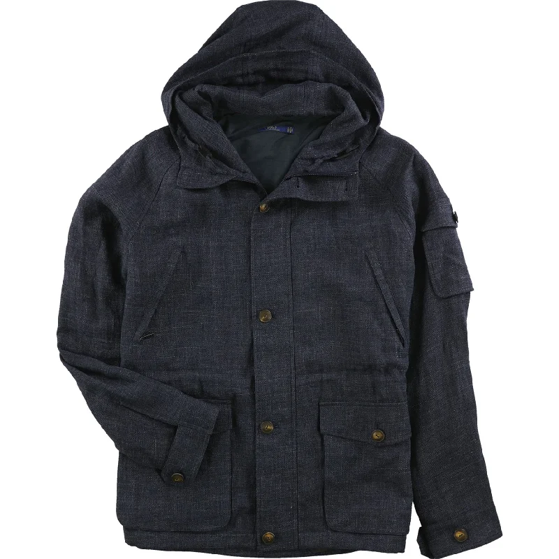 Street Outfit Ralph Lauren Mens Hooded Linen Parka Coat, Blue, 40 Regular