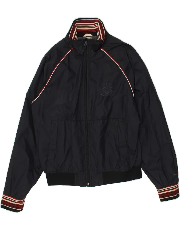 Office Outfits TOMMY HILFIGER Mens Graphic Bomber Jacket UK 42 XL Navy Blue Nylon