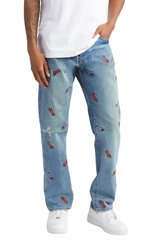 Travel Wardrobe ICECREAM All Caps Embroidered Jeans, Strawberry Fit