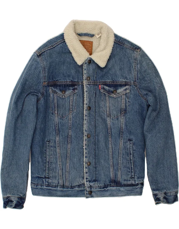 Comfort Jackets LEVI'S Mens Denim Sherpa Jacket UK 38 Medium Blue Cotton