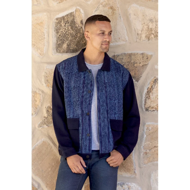 Warm Sweaters Novica Handmade Blue Explorer Mens Cotton Jacket