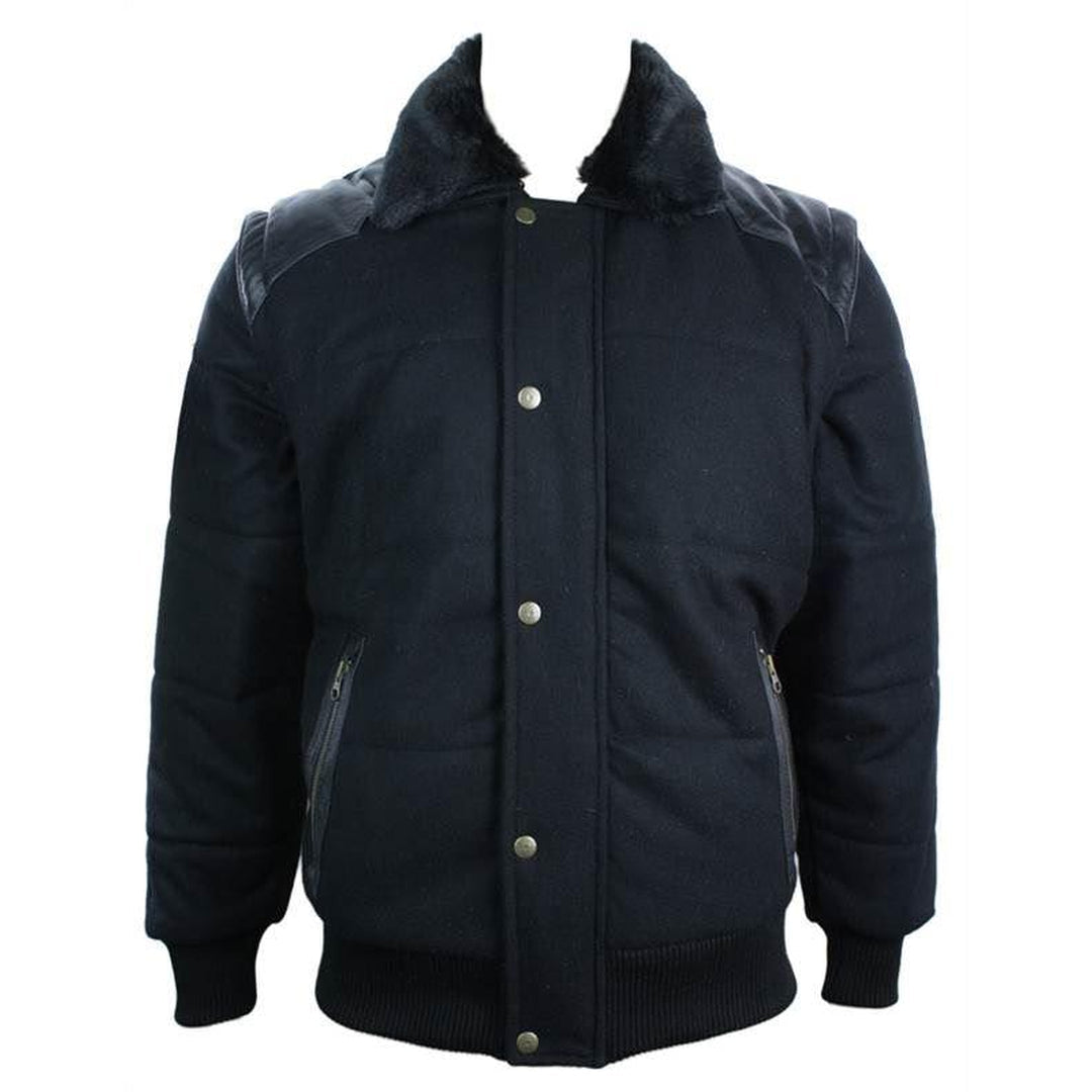 Casual Trousers Men's Black Leather Shoulder Patches Bomber Jacket with Removable Sleeves