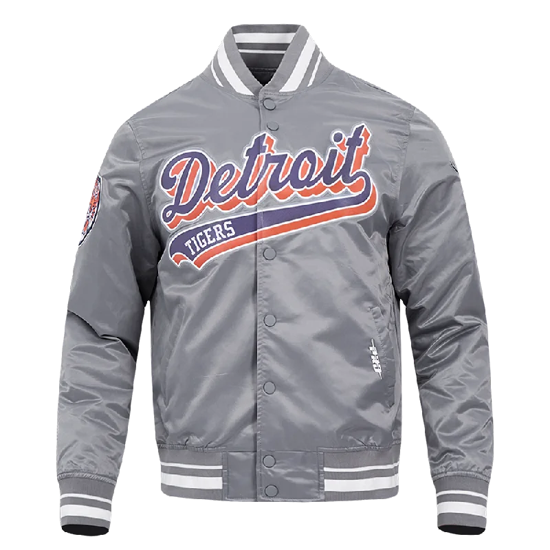 Fall Fashion MLB DETROIT TIGERS SCRIPT TAIL MEN'S SATIN JACKET (GRAY)