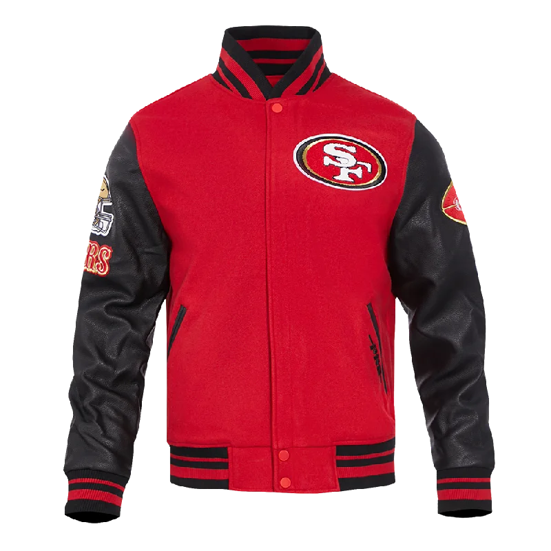 Streetwear Clothing NFL SAN FRANCISCO 49ERS OLD ENGLISH MEN'S RIB WOOL VARSITY JACKET (RED/BLACK) Streetwear Clothing NFL SAN FRANCISCO 49ERS OLD ENGLISH MEN'S RIB WOOL VARSITY JACKET (RED/BLACK)