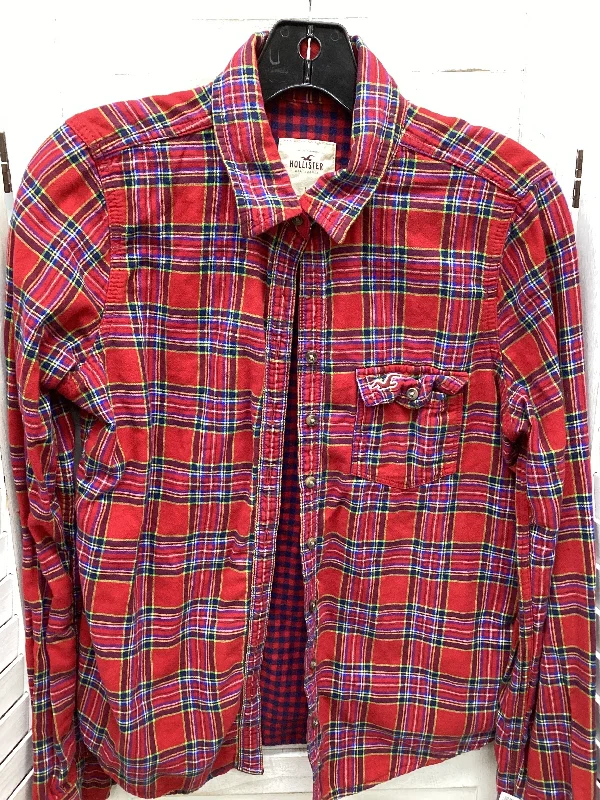 Trendy Shoes Top Long Sleeve By Hollister In Plaid Pattern, Size: L