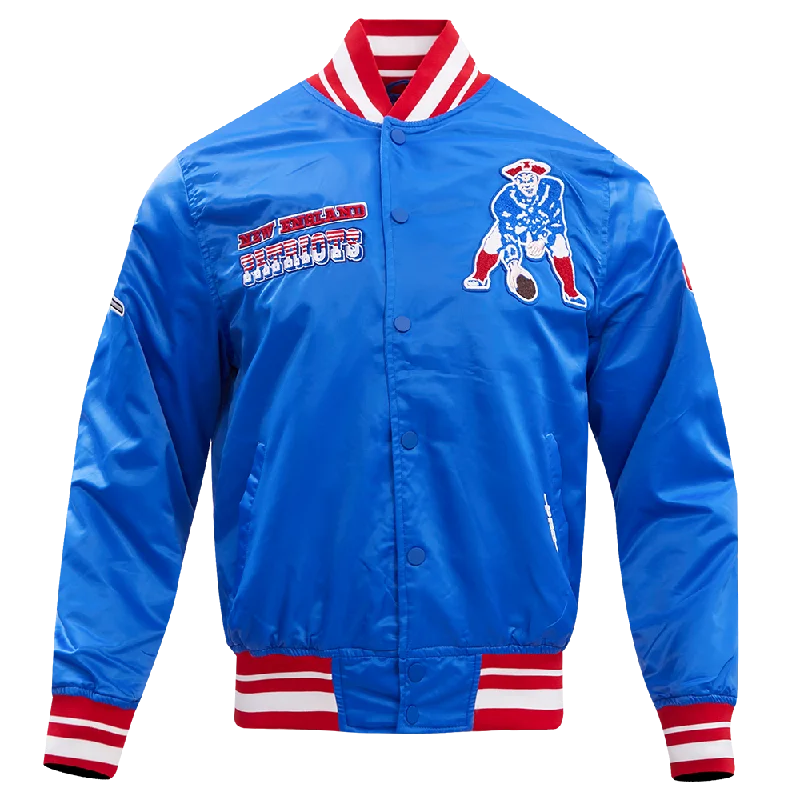 Modern Basics NFL NEW ENGLAND PATRIOTS RETRO CLASSIC MEN'S RIB SATIN JACKET (ROYAL BLUE/RED)