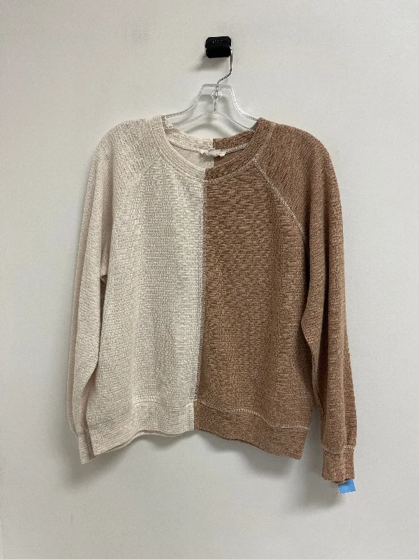 Smart Pants Top Long Sleeve By Blu Pepper In Brown & Cream, Size: M
