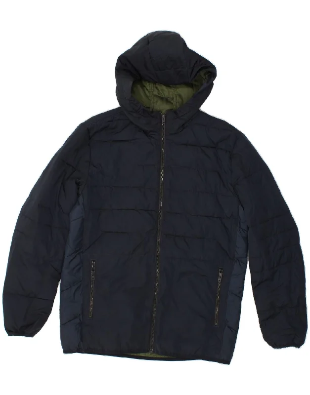 Relaxed Jackets JACK & JONES Mens Hooded Padded Jacket UK 40 Large Navy Blue Colourblock