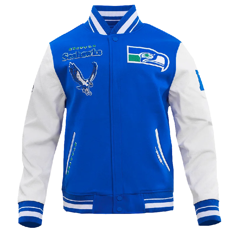 Comfy Pants NFL SEATTLE SEAHAWKS RETRO CLASSIC MEN'S RIB WOOL VARSITY JACKET (ROYAL BLUE/WHITE) Comfy Pants NFL SEATTLE SEAHAWKS RETRO CLASSIC MEN'S RIB WOOL VARSITY JACKET (ROYAL BLUE/WHITE)