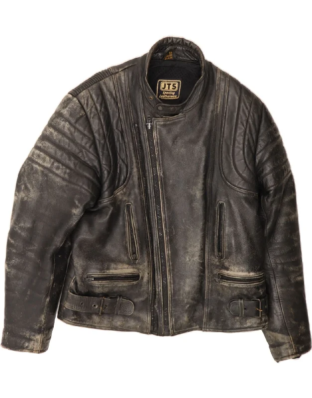 Stylish Jackets JTS Mens Motorcycle Leather Biker Jacket IT 50 Large Black Leather