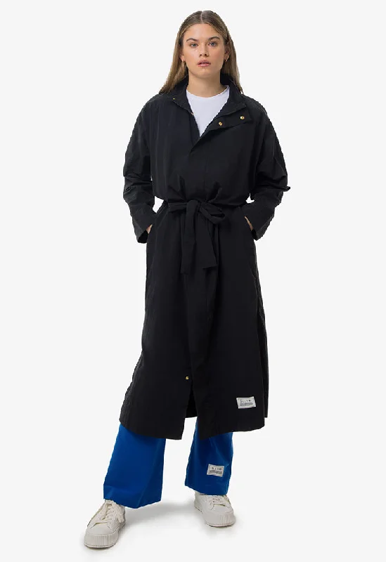 Lightweight Fabrics Solid Back Printed High Neck Long Jacket