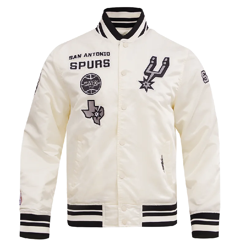 Classic Styles NBA SAN ANTONIO SPURS RETRO CLASSIC MEN'S RIB SATIN JACKET (EGGSHELL/ BLACK)