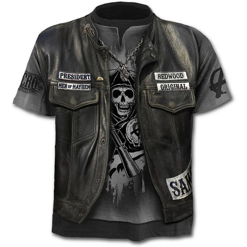 Athletic Gear 2020 New Fake Jacket Print T-Shirt Skull 3d T-Shirt Summer Trendy Short Sleeve T-Shirt Top Men/Female Short Sleeve Top