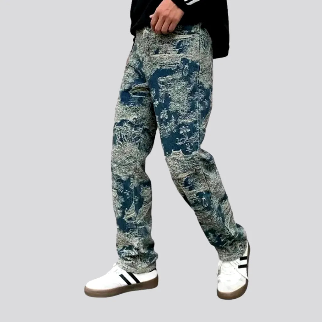 Casual Styles Embroidered boho style men's jeans